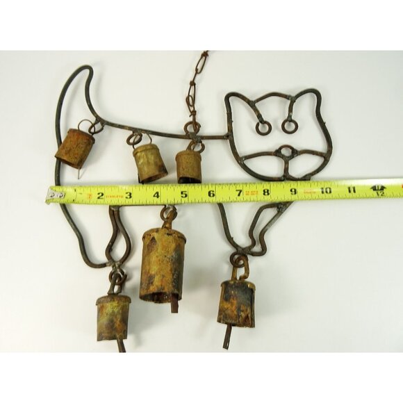 Vintage Folk Art Cat Wind Chimes Rustic Decor Metal Art 13in - Picture 7 of 8